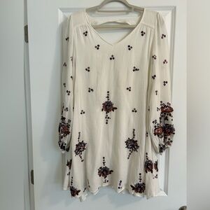 Free People White Embroidered Long Sleeve Dress